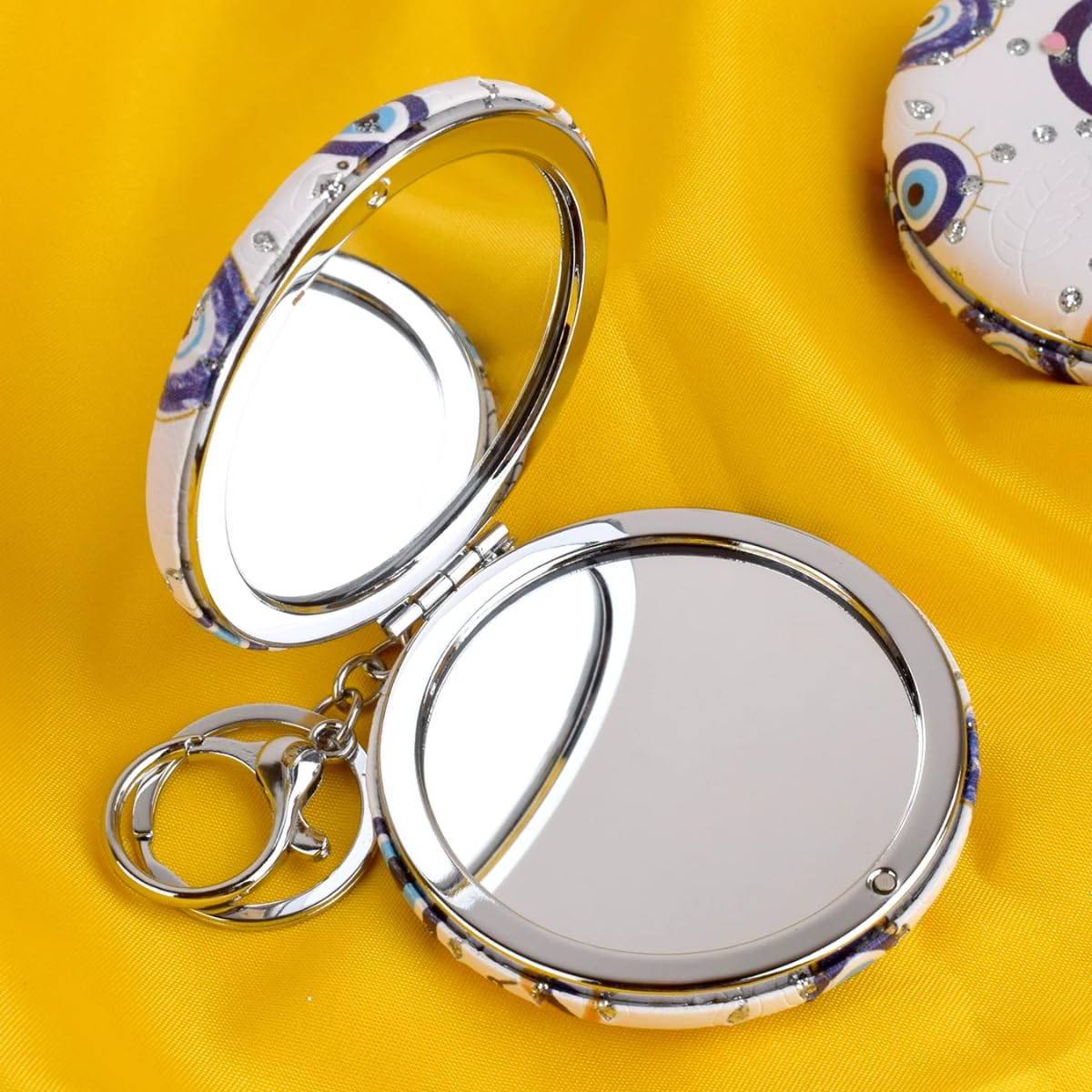 NOTEX_Round Pocket Makeup Double Mirror with Keychain | Elegant Compact Travel Makeup Mirror with Dual-Sided Magnification | Perfect for Purse, Handbag & Travel (Pack of 1)-image-4