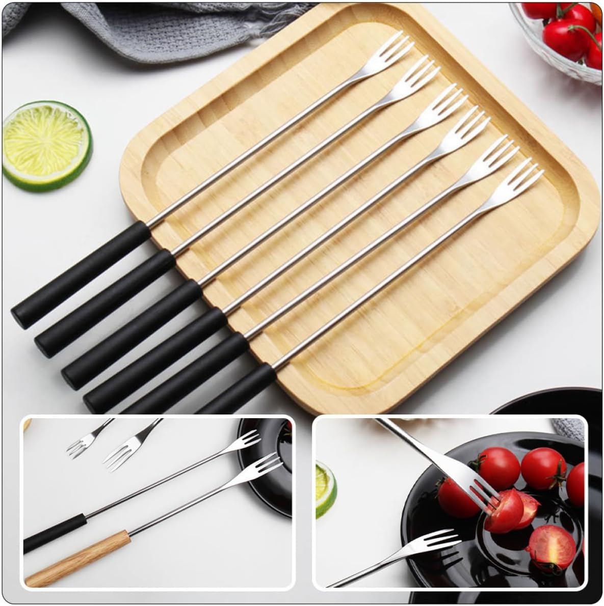 6pcs Stainless Steel Fondue Forks with Pp Handle Chocolate Fountain and Cheese Fondue Forks for Kitchen and Dining Use