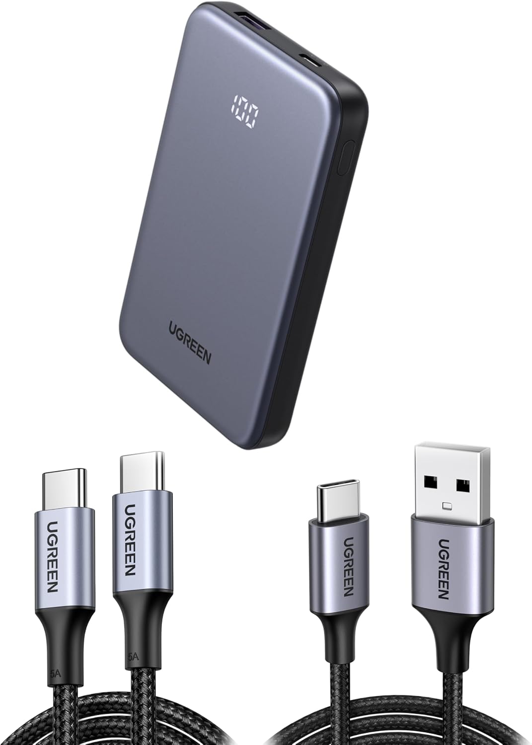 Ugreen Moba Refill Set! 3 Cost Performance Choices 10,000 mAh Lightweight Small Power Bank & USB-C to USB-A Cable, PSE Ready