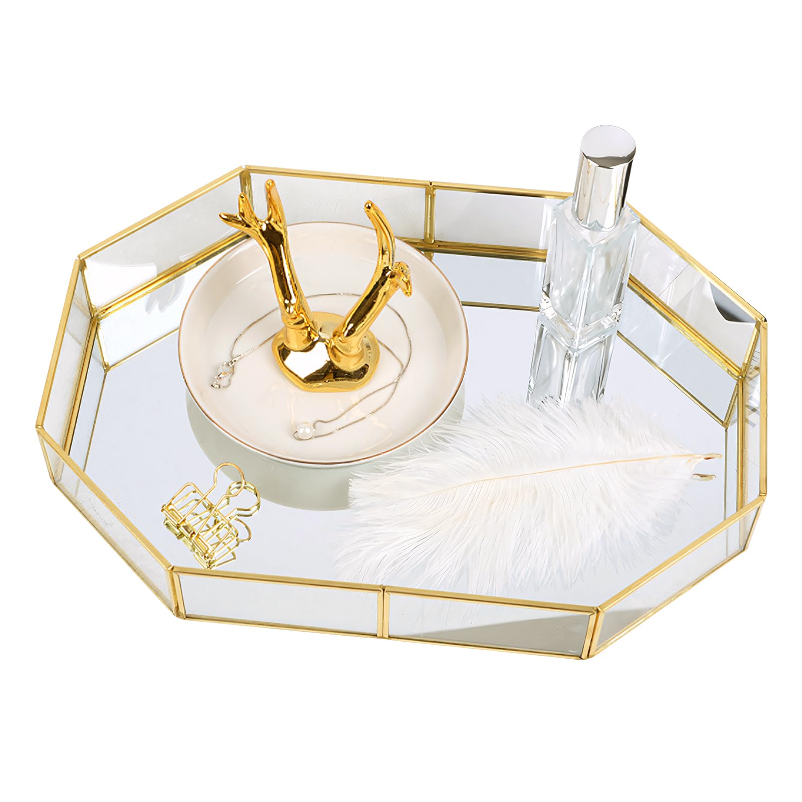 Samanoya S:200＊142＊45Ｍｍ Golden Mirror Cosmetic Tray - Perfume And Toiletries Organizer, Jewelry Holder For Vanity, Dresser, Bathroom, Bedroom, Tabletop (S:200＊142＊45Ｍｍ)