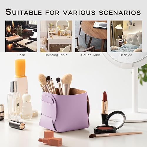 Miniatura 5 de HOMIEAZICOZI Paquete de 2 accesorios de escritorio de cuero de corcho, soporte para lápices, organizador de brochas de maquillaje, complemento