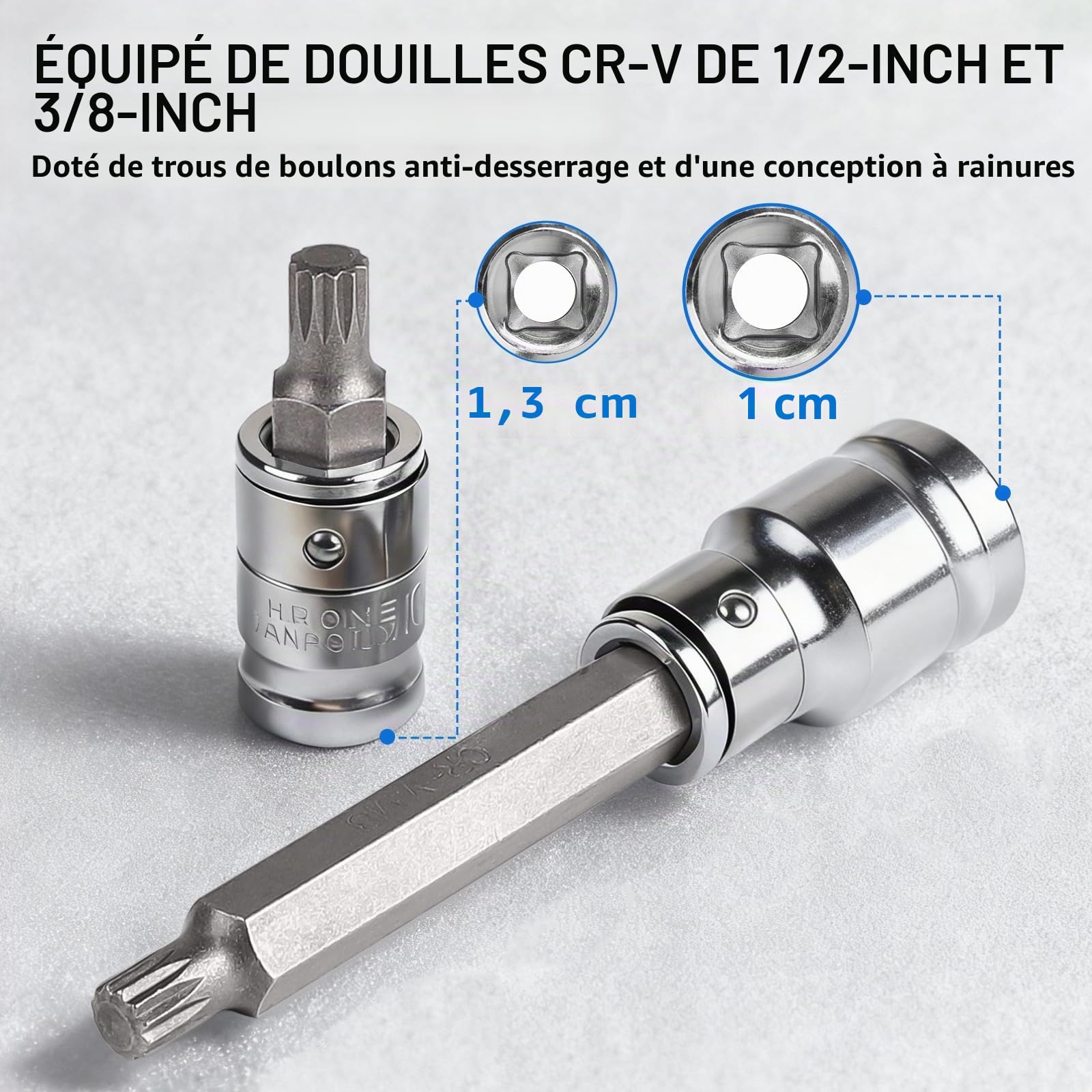 40 PCS Coffret Douille Torx Male 1/2", 3/8", Embout Torx a Choc, Hexagonal Douille Kit T20-T55 M5-M12 H4-H12 avec Boîte Bleue, pour Réparation Automobile