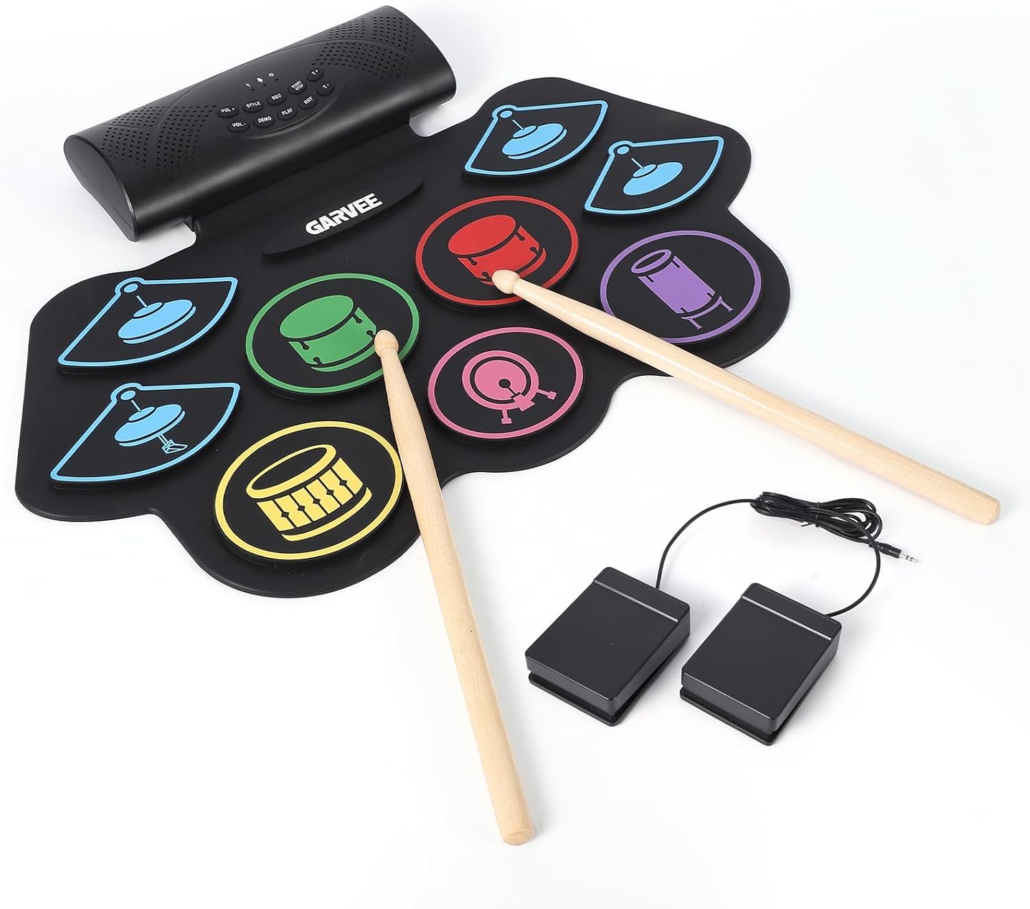 Electronic Roll Up Drum Set: 9-Pads, Portable, w/App & Bluetooth MIDI | Perfect for Beginners
