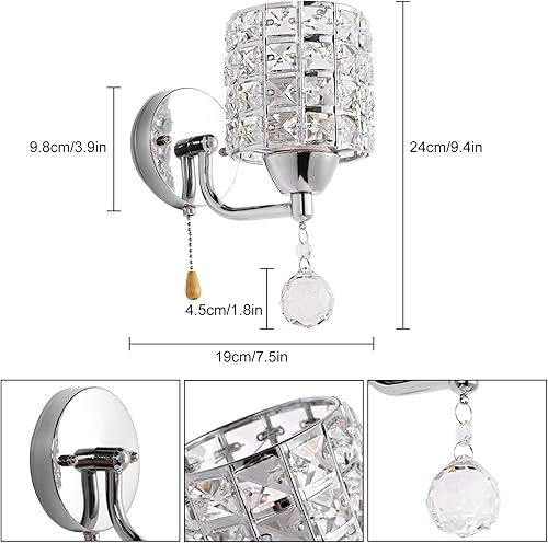 Miniatura 5 de INHDBOX Apliques de pared de cristal decorativos modernos, lámpara de pared con enchufe E26 5W bombilla para sala de estar, baño, dormitorio y