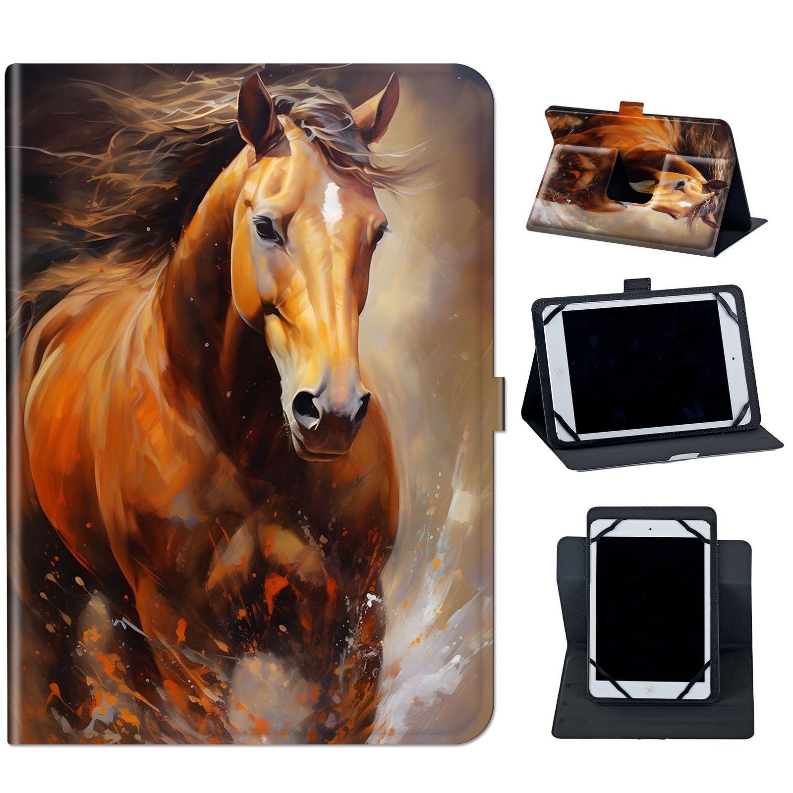 Custodia per tablet Android YELLYOUTH da 10,1", Mxfdegf con supporto girevole a 360 gradi e chiusura magnetica per tablet ZONKO 10.1, Hoozo 10, Winsing 10, Lectrus da 10,1", cavalli rendono la vita