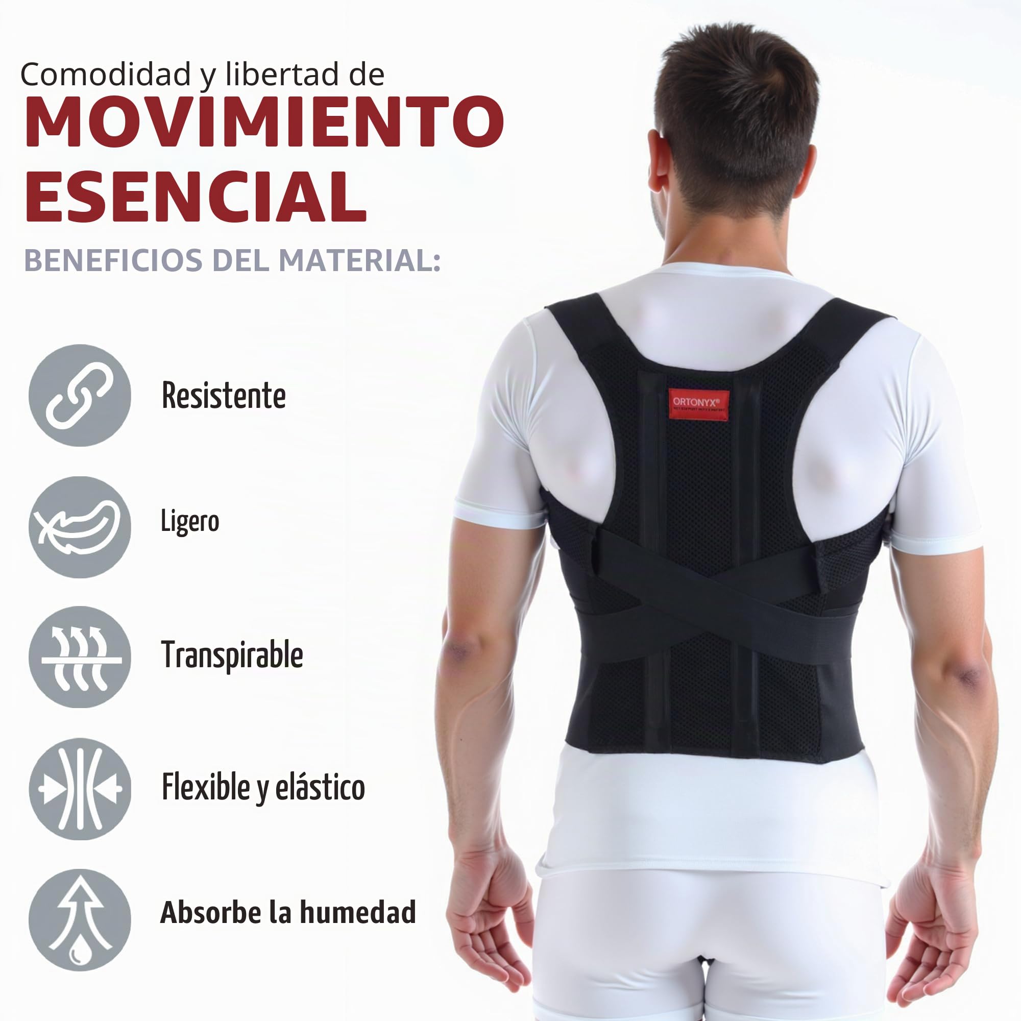 ORTONYX Cómodo Corrector de Postura Soporte de Espalda para Clavícula y Hombro, Totalmente Ajustable para Hombres y Mujeres / 656A-XXL