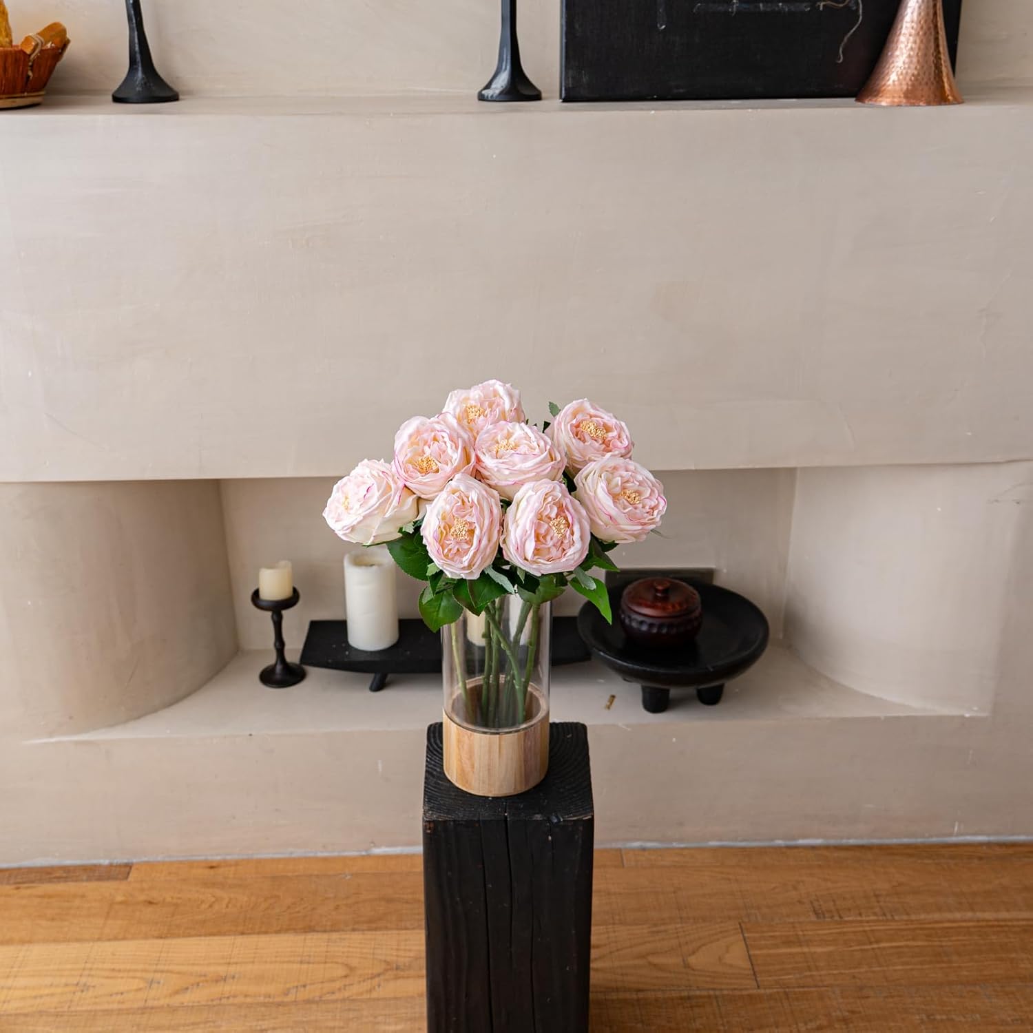 Soft Touch Artificial Roses and Peonies, 4 Stems Faux Latex Flowers for Vase, Home Wedding Decor - Lifelike Pink Fake Flowers for Centerpieces, Living Room, Valentine's Day