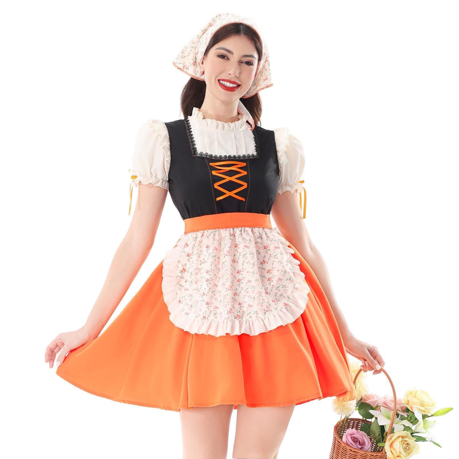 Generisch Dirndl Damen Kurz Dirndl-Komplettsets Oktoberfest Damen Outfit | Trachtenkleid Elegant Modern Dirndlkleid 3 Teilig Kleider Inkl. Dirndlbluse Dirndlschürze Dirndlrock Festlich Schick