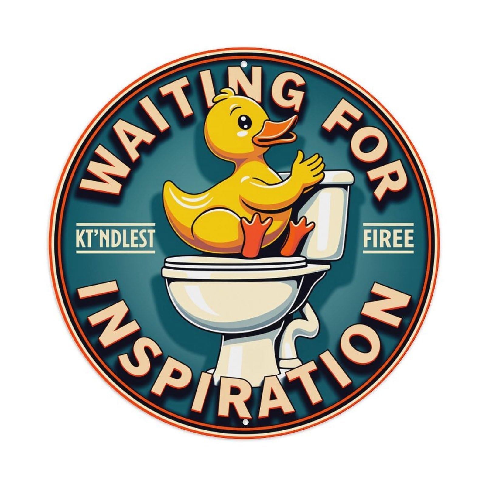 Duck On Toilet Waiting For Inspiration Round Vintage Tin Sign,Retro Wall Art,Metal Poster for Home, Bar, Garage, Cafe, Rustic Indoor & Outdoor Decor, 8x8 Inches