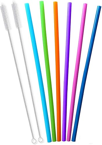 Miniatura 10 de Paquete de 6 pajitas de repuesto de silicona extra largas de 35.5 cm en color pastel para taza Stanley de 40 oz, pajita flexible reutilizable alta