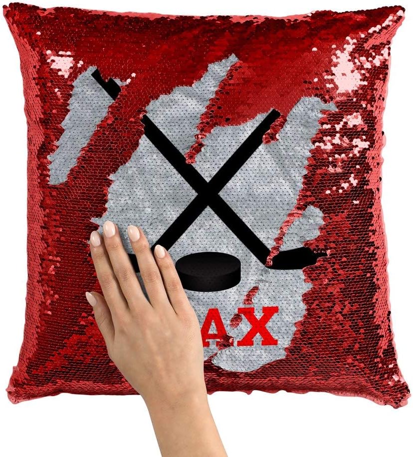 Violet Victoria & Fan Star Personalized Hockey Sticks Sequin Mermaid Flip Pillow Customized with Your Name