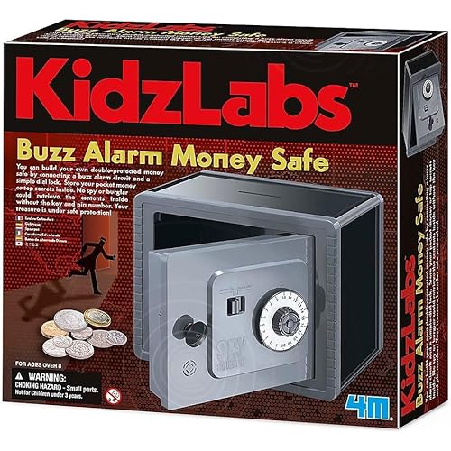 KidzLabs Buzz Alarm Money Safe Kit, Build-Your-Own Coin Bank with Dual Lock and Alarm Circuit - 1 Pack - Great for Storing Money
