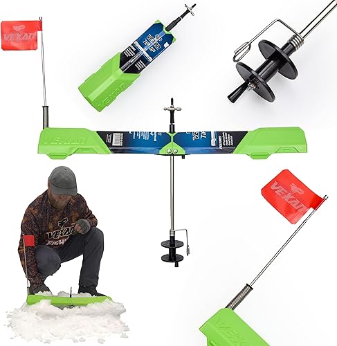 Vexan Indicador de Mordida para Pesca en Hielo - Indicadores de Mordida de Alta Visibilidad en Verde para Pesca en Hielo con Bandera Reflectante de