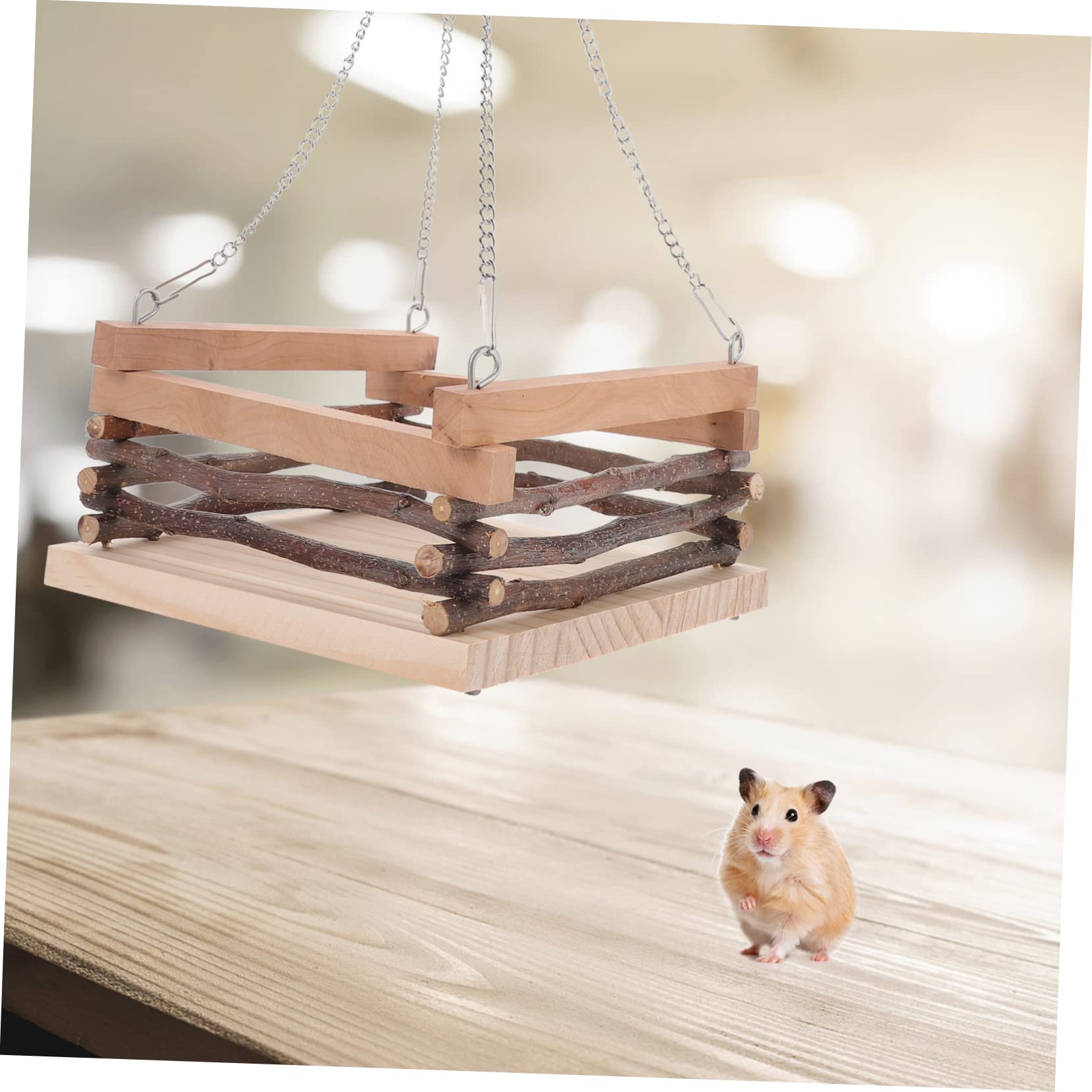 Holz Haustierhängematte Braun mit Vier Hängenden Ketten für Hamster
