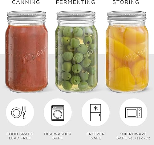 Miniatura 10 de Tarros Mason de 8 onzas con tapas etiquetas y medidas Paquete de 6 tarros Mason de boca ancha frascos de vidrio con tapa y banda Tarros herméticos