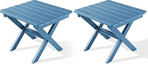 Miniatura 29 de SERWALL Mesa auxiliar Adirondack, mesa auxiliar para exteriores, sin montaje, mesa plegable pequeña de HDPE para patio trasero, piscina, porche