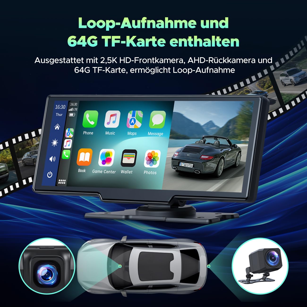 Aurevita 7 inch Carplay Display, 2025 upgrade Android autoscherm, car play Buddy display met navigatie, spraakbediening, spiegellink, touchscreen, auto-multimediaspeler