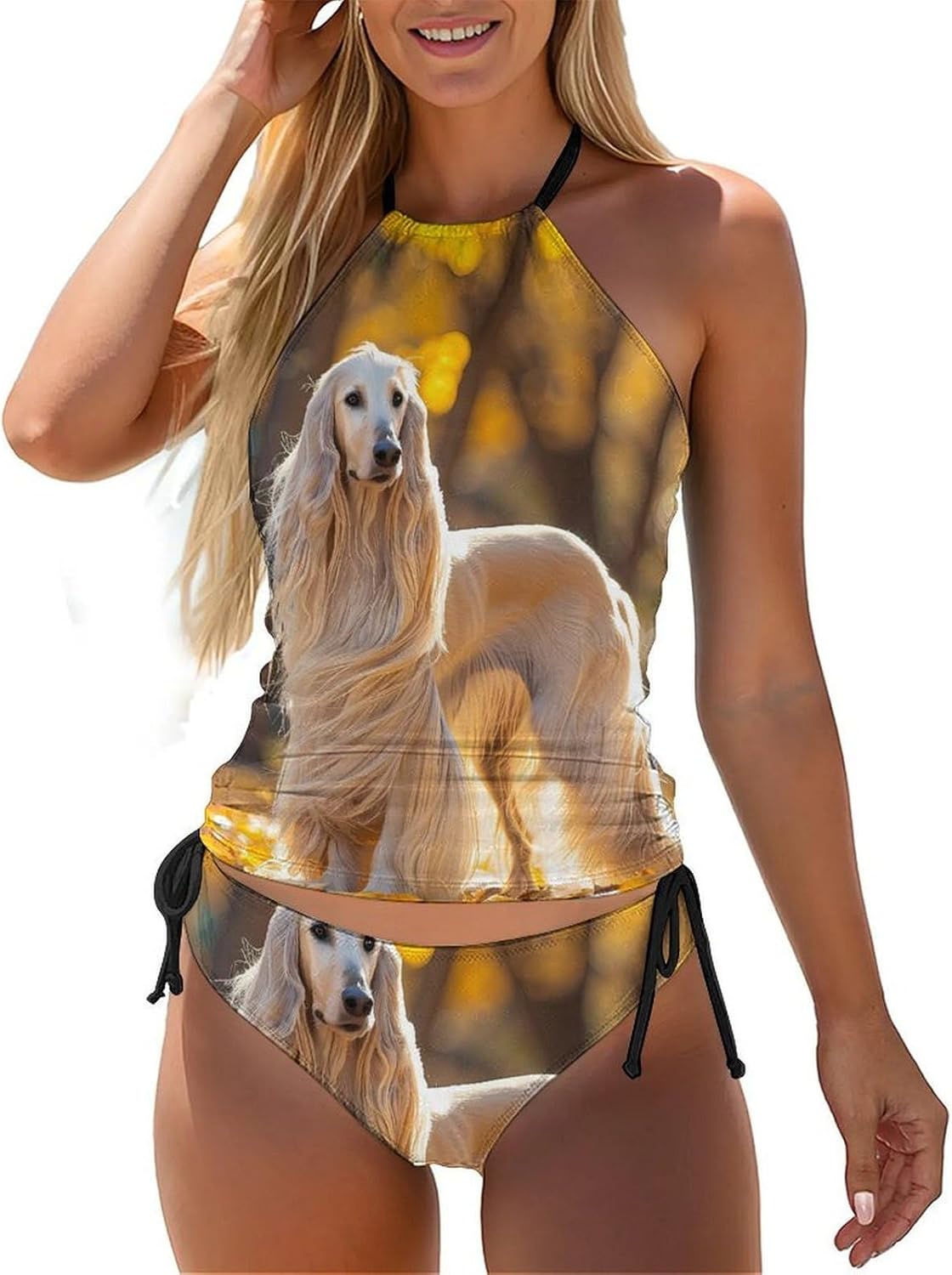 Afghan Hound with Long Hair Novelty Women's Swimwear Set 2 Pcs Tankini String Swimsuits Bathing Suits