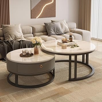 Nesting Coffee Table Set of 2, Storage Tea Eating Tables for Living Room Farm House Center Couch Tablw, Coffee Tables with Storage for Apartment,Bedroom,Living Room, Balcony, Office