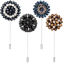 kilofly 4 pc Men's Lapel Pin Rhinestone Crystal Wedding Suit Boutonniere Brooch