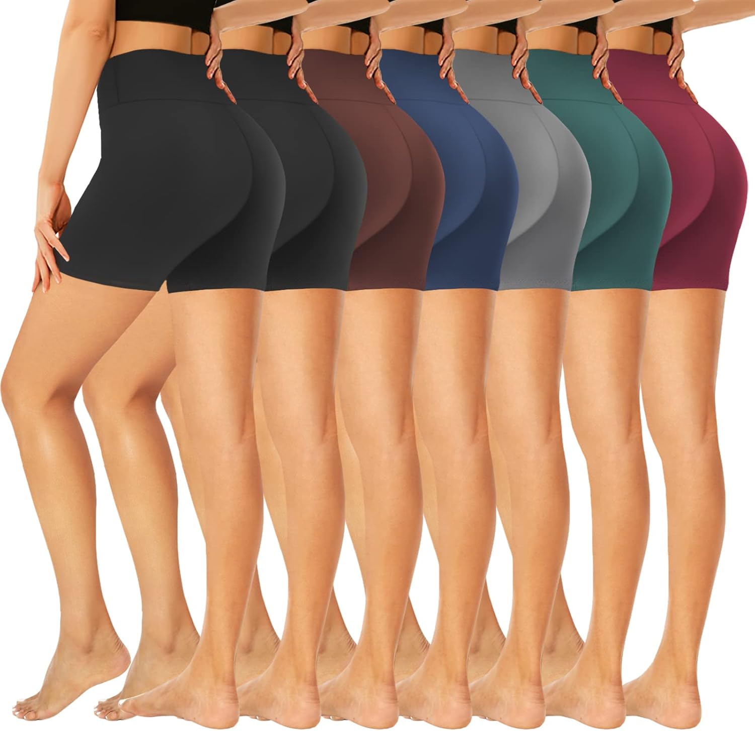 GROTEEN 7 Pack High Waisted 5”/8” Biker Shorts for Women – Buttery Soft Black Workout Yoga Running Spandex Yoga Shorts