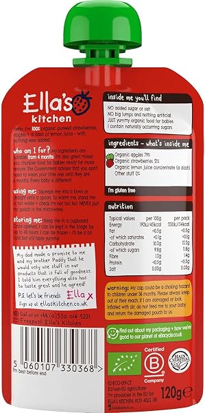 Ella's Kitchen, Stage 1 from 4 Months Organic Apple and Strawberry, 120 g , (Pack of 7) - 2