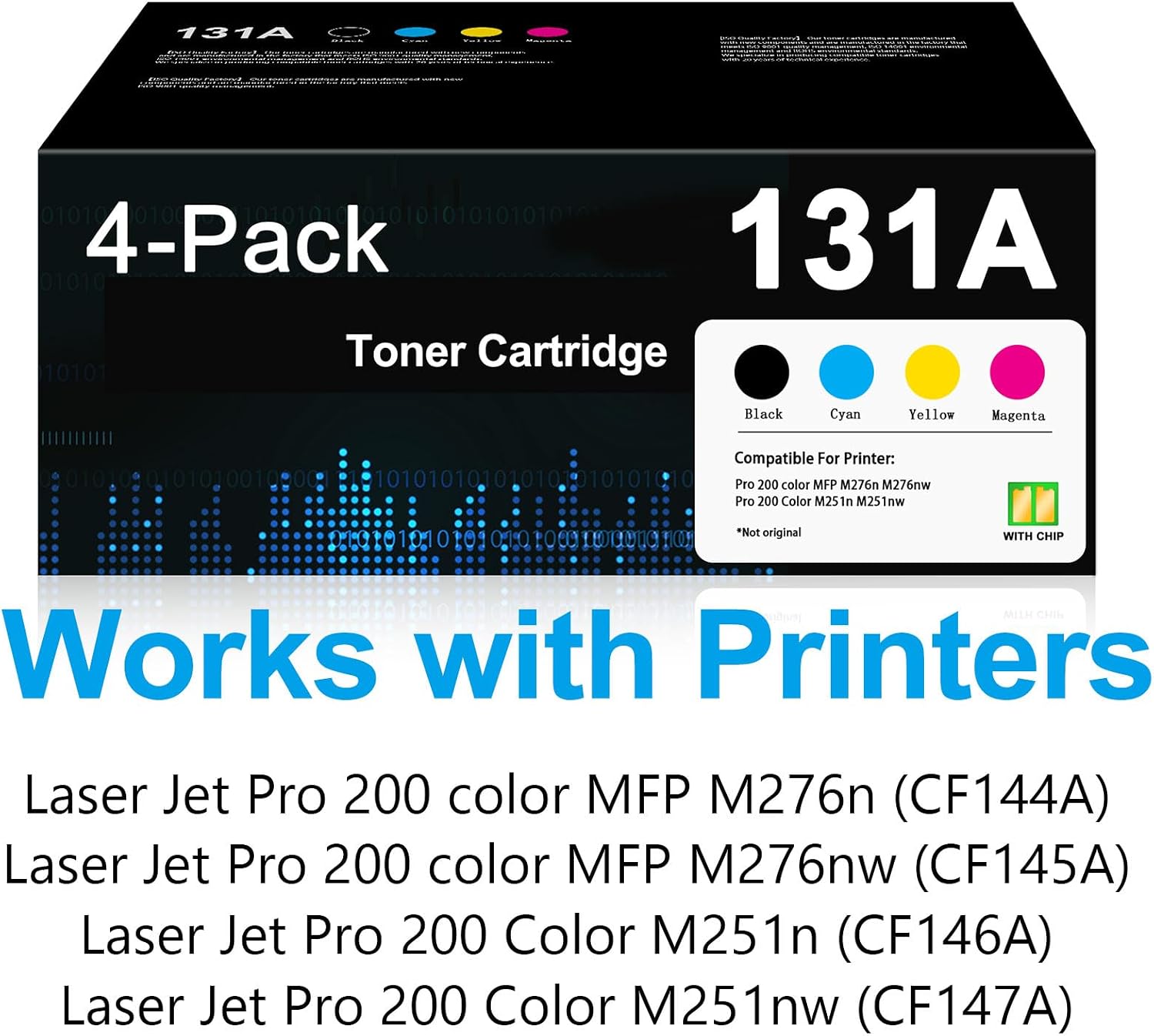 131A Toner Cartridge 4 Pack Set Replacement for HP 131A Cyan Black Magenta Yellow 131X Toner Pro 200 Color Laser jet MFP M251nw M276nw M251n M276n M276 M251 Printer Ink (CF210A CF211A CF212A CF213A)