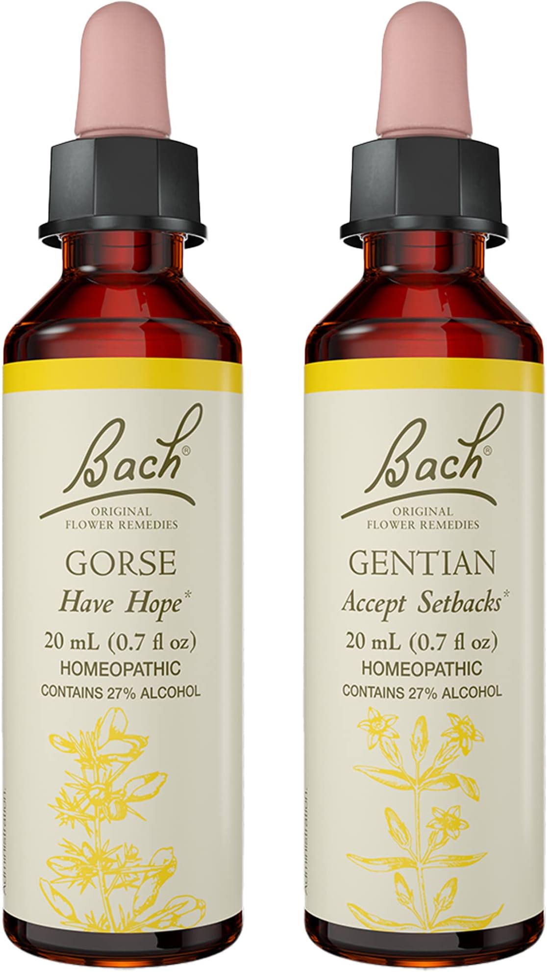 Bach Original Flower Remedies 2-Pack, Be Optimistic" - Gentian, Gorse, Homeopathic Flower Essences, Vegan, 20mL Dropper x2