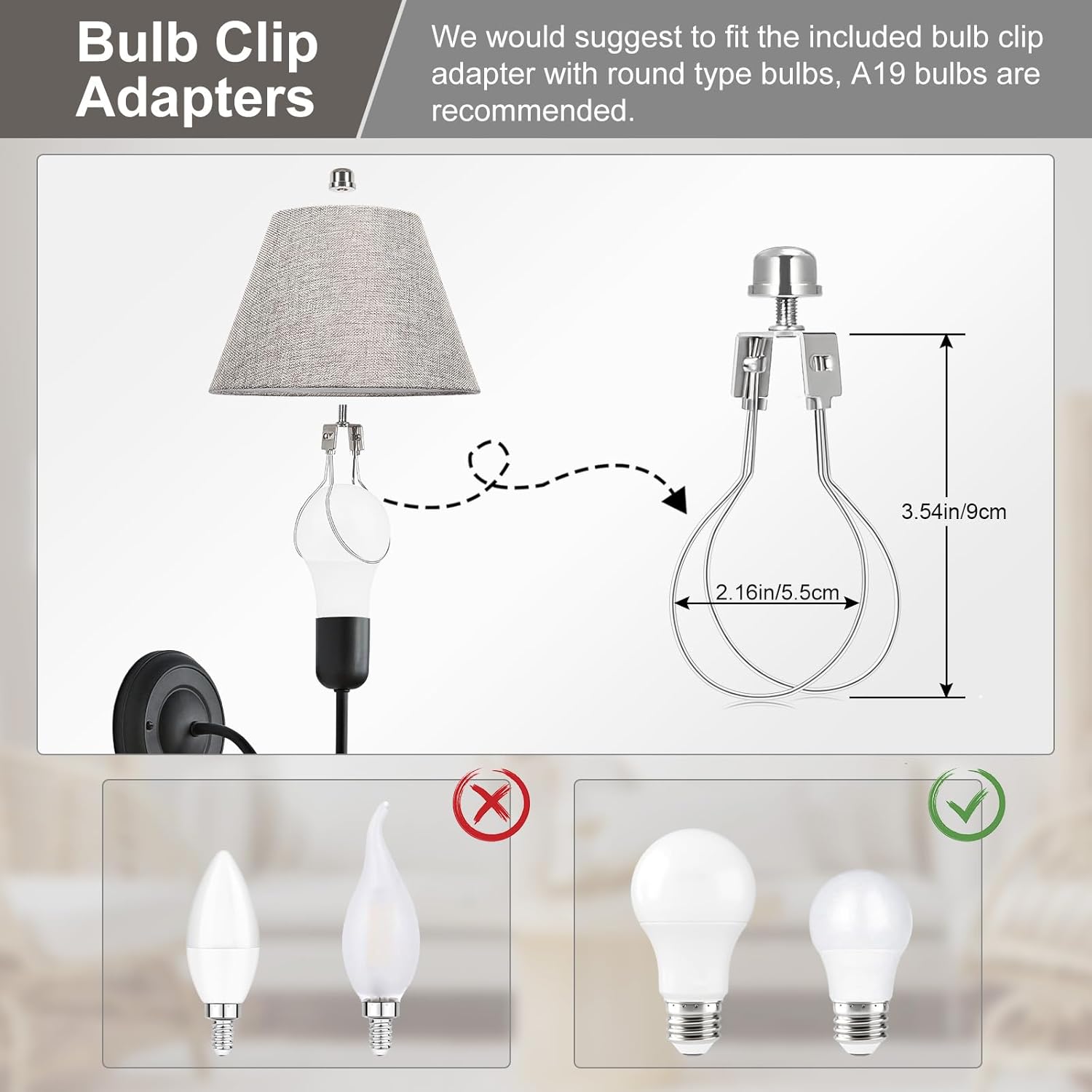 Lamp Shades for Table Lamps, Gray Lampshades Set of 2, 5.5" Top x 10" Bottom x 6.6" High, Natural Linen Lamp Shades for Floor Lamps Bedside Lamps, Spider, Bulb Clip Adapters Included