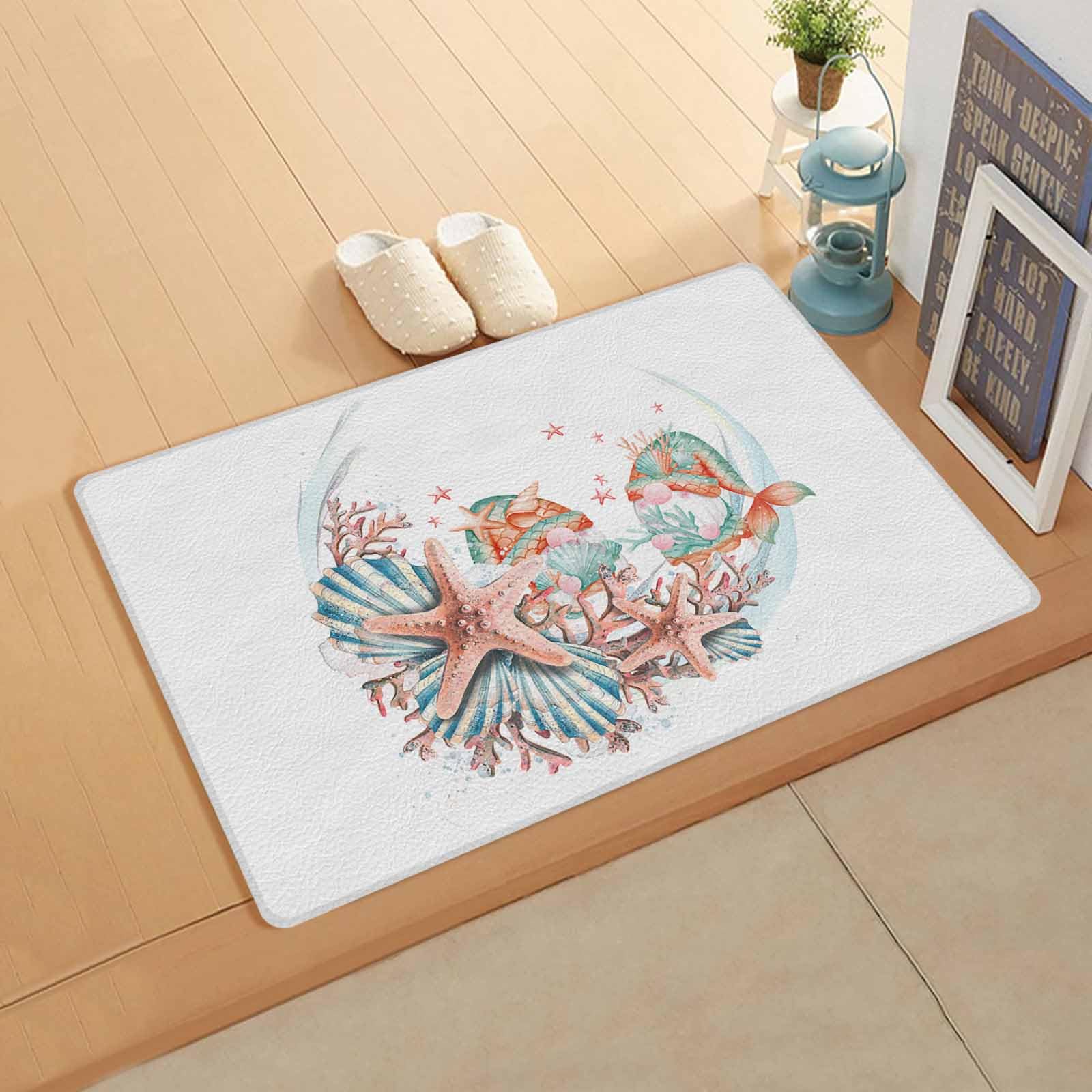 Starfish Antifatigue Kitchen Bath Door Mat Cushioned Runner Rug,Washable Welcome Floor Sink Mat,Waterproof & Non-Slip Standing Doormat for Kitchen,Ocean Summer Gnomes Shells Watercolor Sea 20