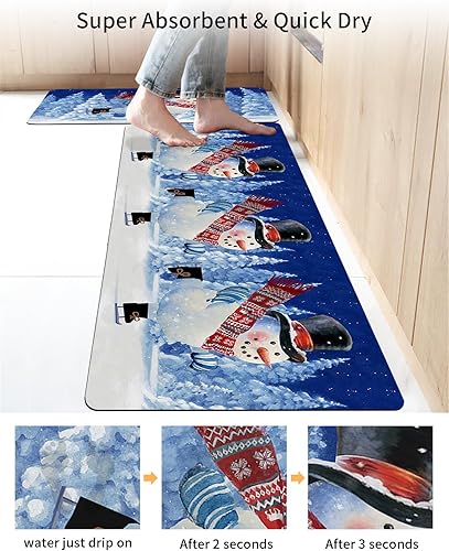 Miniatura 4 de Tapete de baño de muñeco de nieve azul para bañera, antideslizante, de secado rápido y absorbente, de tierra de diatomeas para fregadero de cocina,