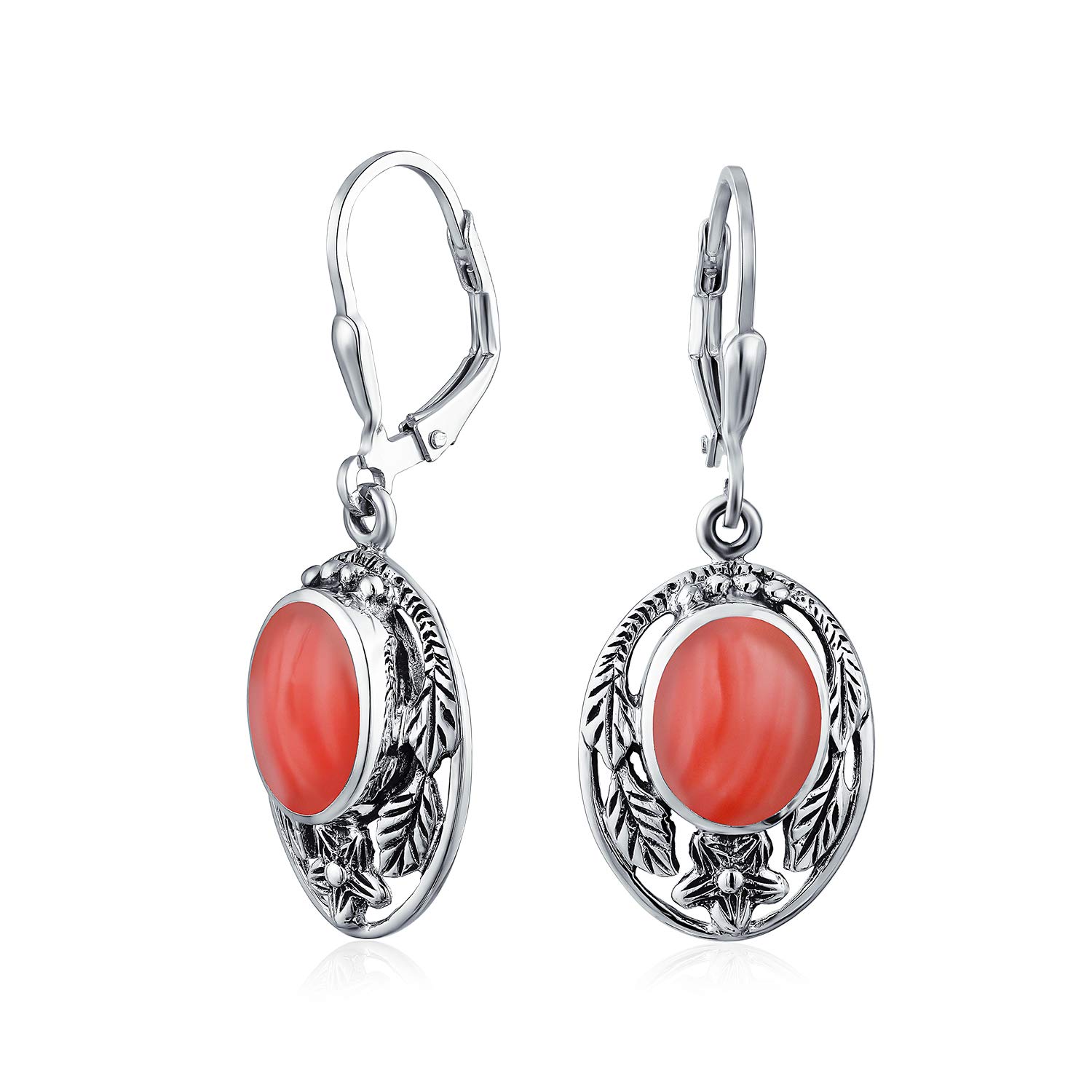 Boho Native American Style Marquise Shaped Gemstone Stabilized Blue Turquoise Coral Leaf Feather Dangling Earrings Western Jewelry For Women Teens