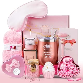 Geschenkset für Frauen, Geschenk Freundin & Mama mit Duftkerze & Körperpflege, Geburtstagsgeschenk für Frauen 15-60, Wellness Geschenk für Schwester & Beste Freundin, 11-Teiliges Set (Rosa)