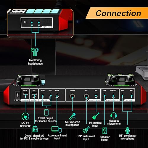 Miniatura 3 de Paquete de micrófono para podcast G9 con mezclador de audio de tarjeta de sonido en vivo, equipo de podcast, tablero de sonido con micrófono de