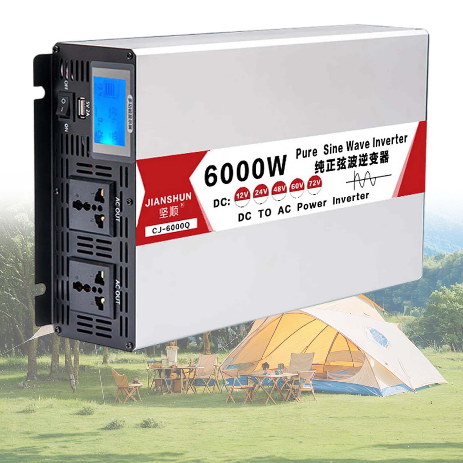 Przetwornica czystego sinusa 6000W, przetwornice, konwerter 12V/24V/48V/60V na 110V/120V, z podwójnym gniazdem AC i portem USB, do układu słonecznego off-grid d 60V