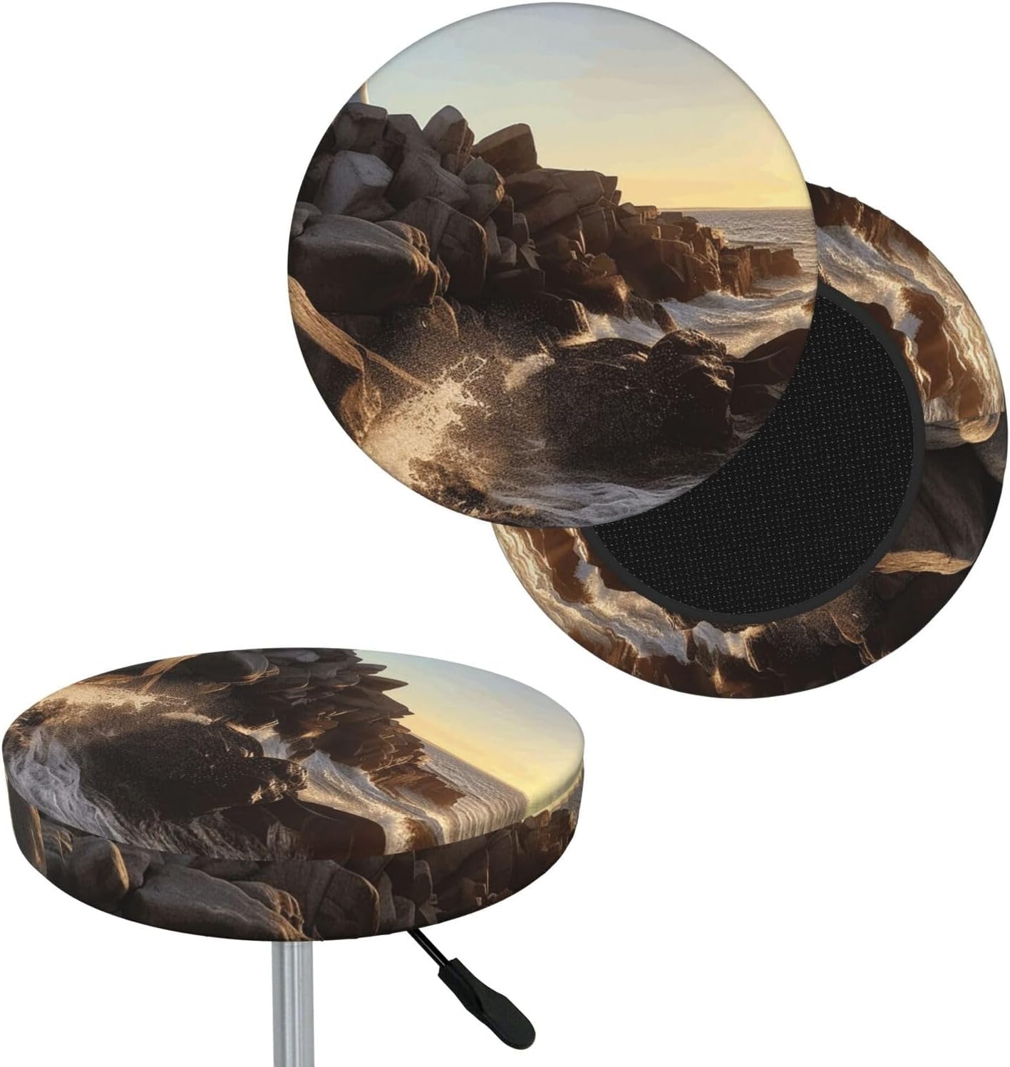 Bar Stool Cover Round Elastic Stool Cushion Covers Lighthouse Rocks Seaside Bar Chair Cover Washable Stool Cushion Slipcover Stretch Stool Seat Covers for 12-14 Inch Chair