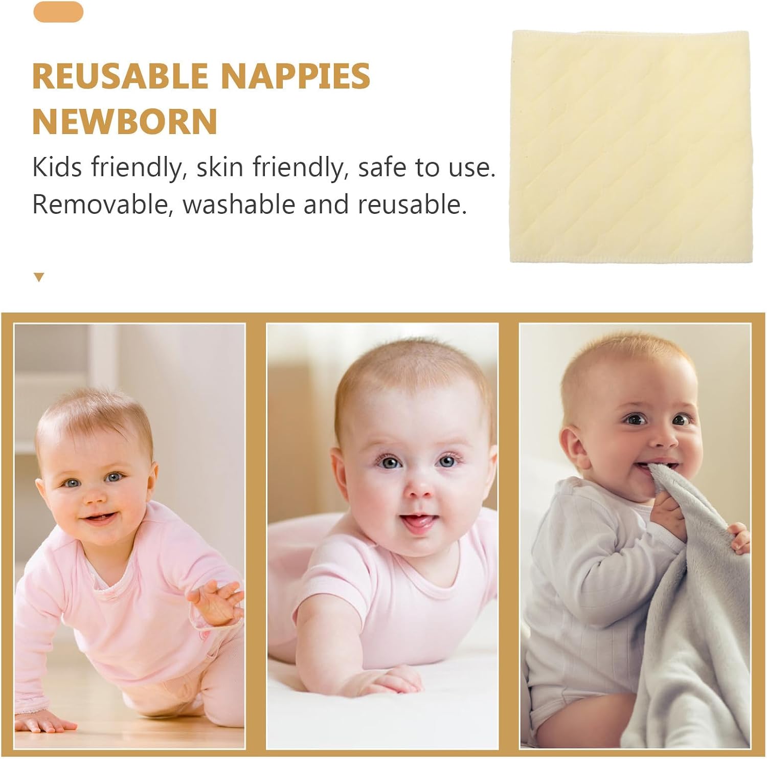 HOMSFOU 10pcs Cloth Diaper Liner Cotton Newborn Reusable Diaper Liners with Three-Layer Design Sturdy and Washable for Use