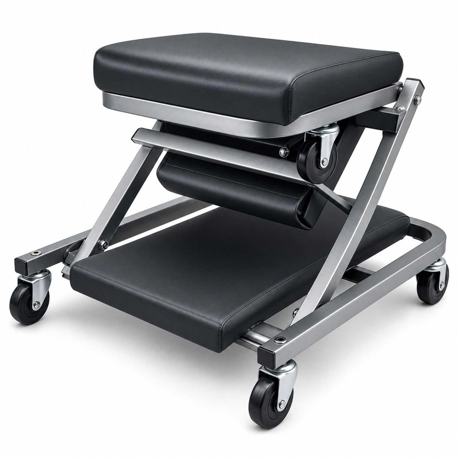 Chariot de Visite mécanicien 2 en 1 et Tabouret d'atelier Pliable avec 6 Roues pour Garage et réparation Automobile