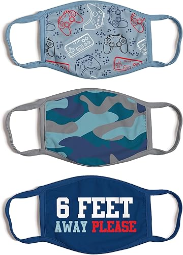 Paquete de 3 cubrebocas de tela reutilizable para niños de 3 a 7 años Diseño azul