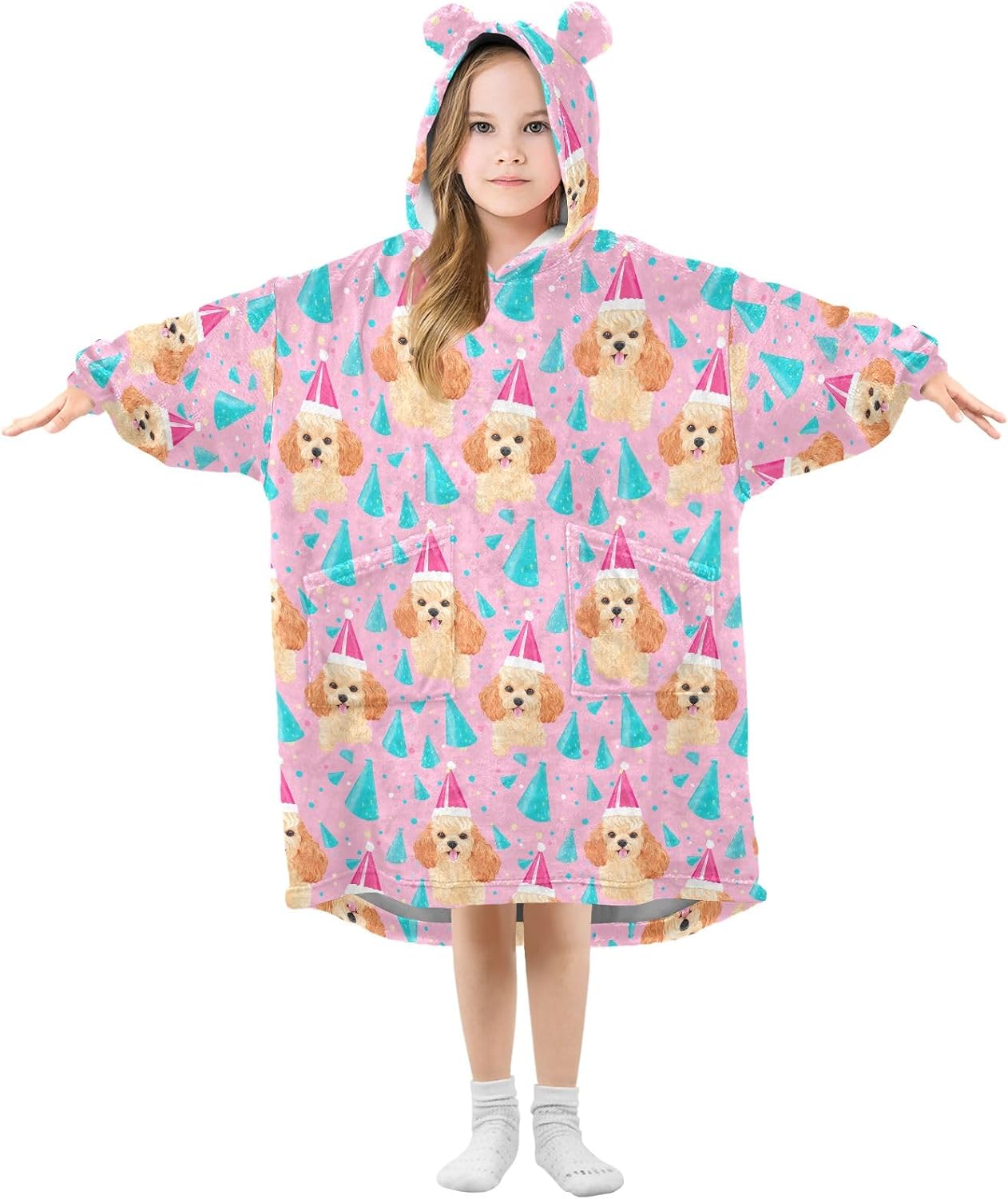 Birthday Dog Wearable Blankets for Kids, Soft Warm Cozy Blanket Hoodie for Boys Girls with Pocket