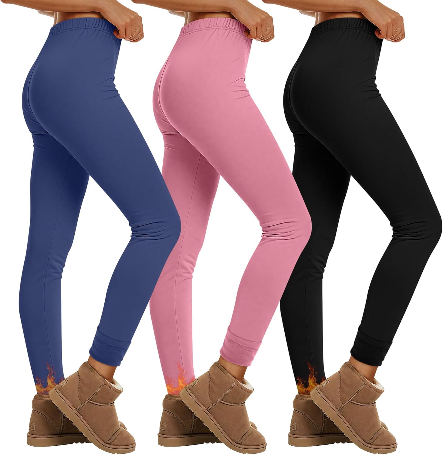 Oakgarden 3 Pack Fleece Lined Leggings for Women Winter Warm Thermal High Waisted Tights Stretchy Casual Lounge Pants