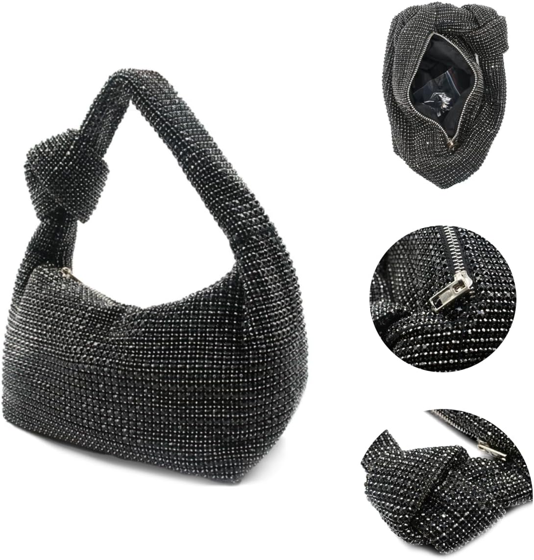 UMREN Bling Full Glitter Knotted Handbag for Women Crystal Rhinestone Hobo Dumpling Bag Diamond Evening Clutch Crossbody Bag - Image 4