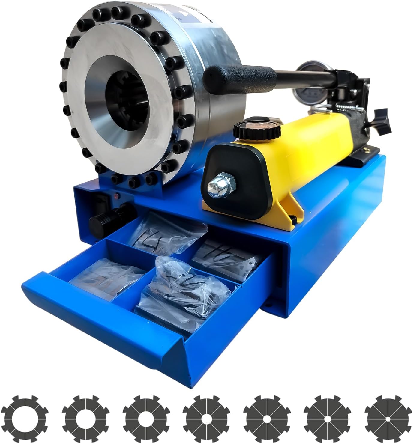 Hydraulic Hose Crimper with 8 Sets of Dies, High Pressure Hydraulic Hose Crimping Tool, Handheld Manual Crimping Machine