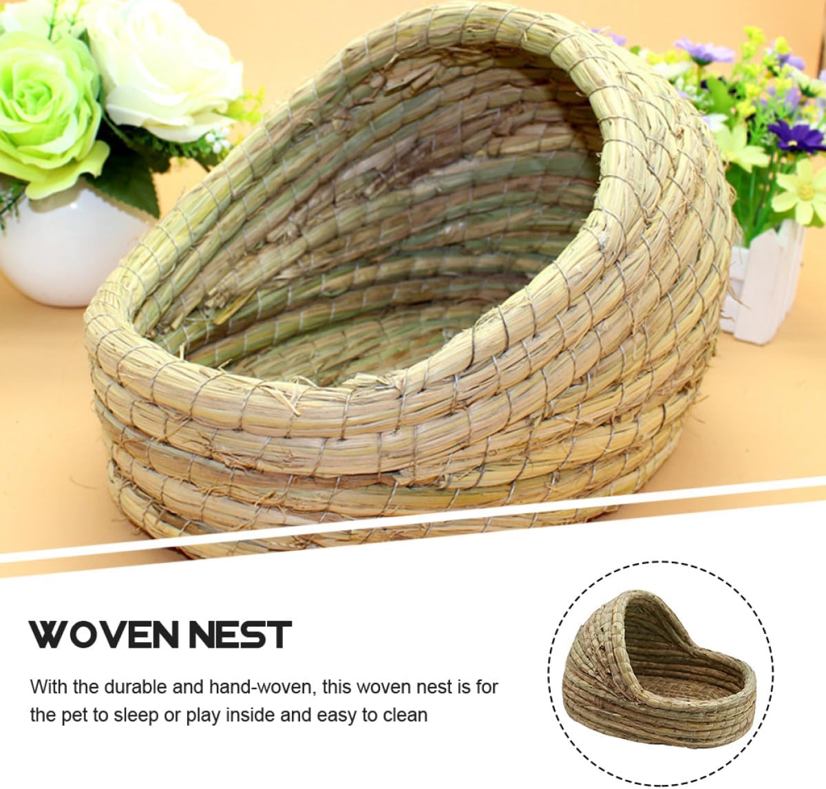 ORFOFE Woven Straw Pet Nest Medium Size Breathable Small Animal Bed House for Guinea Pigs Rabbits Hedgehogs Indoor Habitat