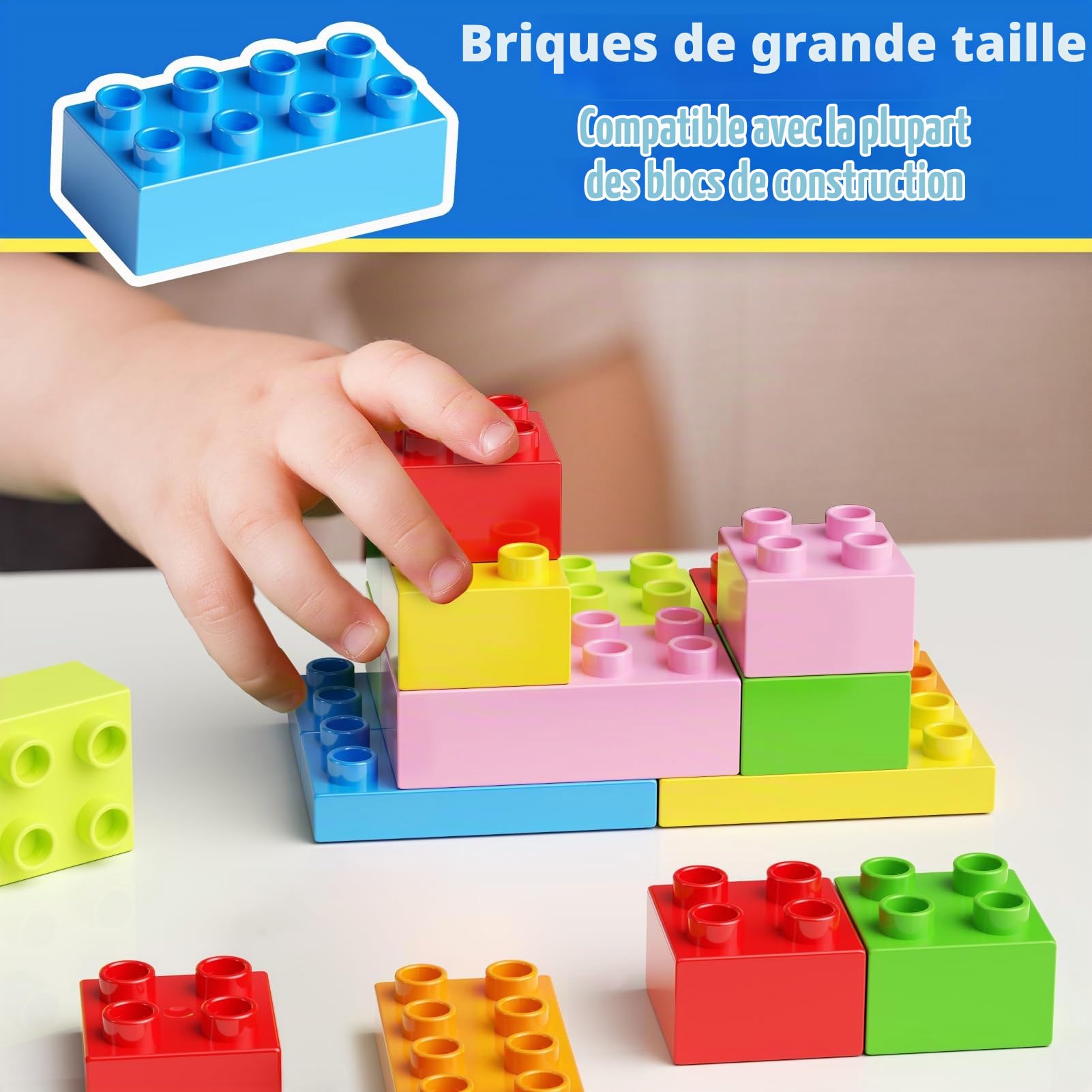 burgkidz Brique de Construction, 150 Pièces Gros Bloc de Construction avec Boîte de Rangement, Jouets STEM Cadeaux pour Garçons et Filles, Set de Jeux Grande Brique Construction Enfants Âge 3 à 5 Ans