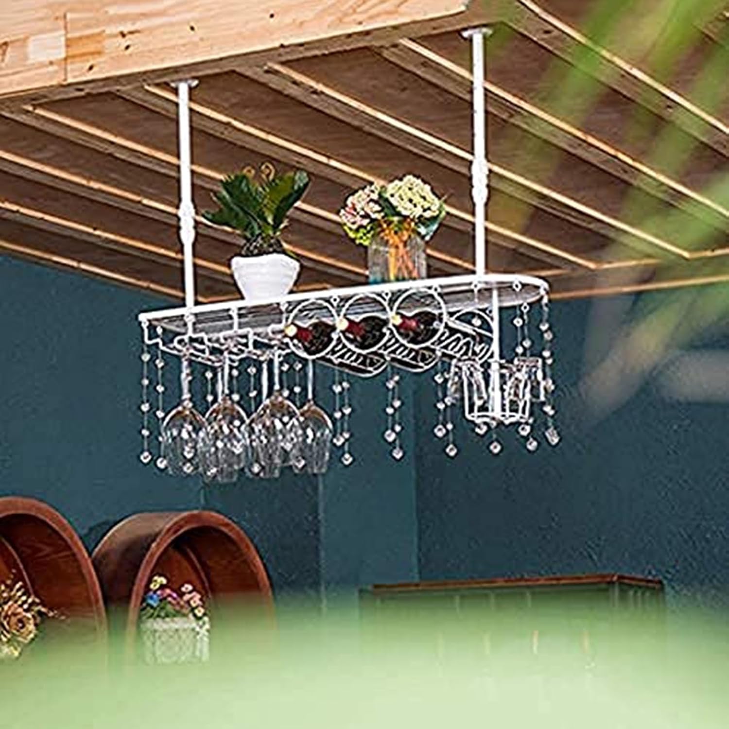 Hanging Shelf - Hanging Glass Rack, Ceiling Wrought Iron Wine Rack, Ceiling Kitchen Storage Rack, Wall Mounted Wine Glass Shelf, LOFT/Bar/Restaurant Floating Shelfs
