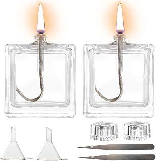 2 Pieces Small Refillable Clear Glass Oil Lamp Unscented Candles for Fine Dining Restaurants or Home Cotton Wick and Holder Included
