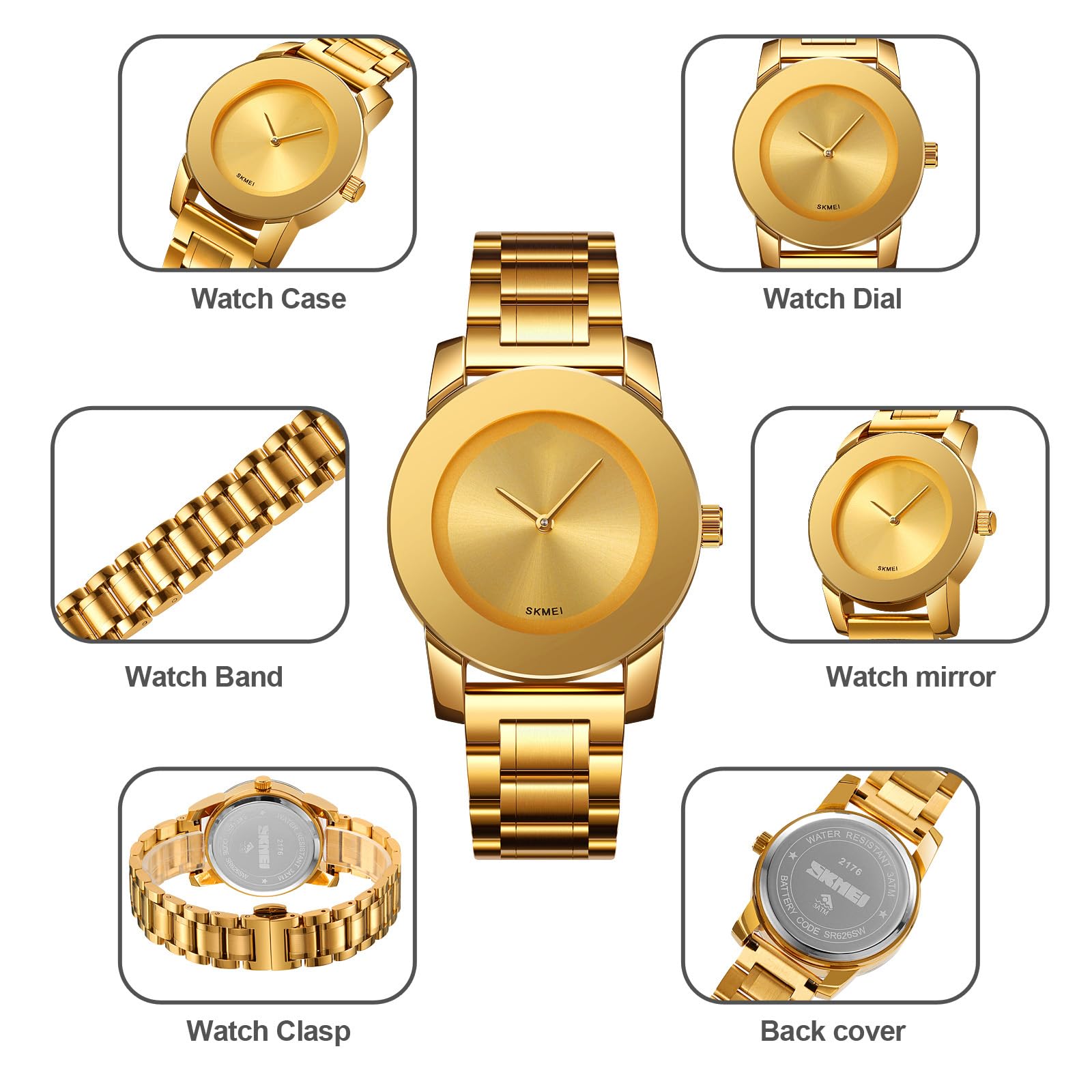 Gosasa Elegante reloj unisex de cuarzo impermeable de acero inoxidable con detalles de diamante, reloj de pulsera minimalista de lujo informal para hombres y mujeres