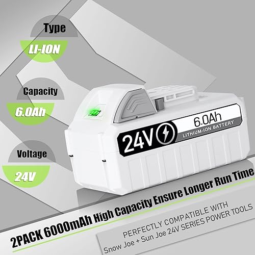 Miniatura 2 de Batería de repuesto de 6.0Ah 24V para sistema Sun Joe iON+ compatible con Snow Joe 24V 24BAT-LTX 24VBAT-LTW 24VBAT-LTE 24VBAT-LTE 24VBAT-LT 24VBAT