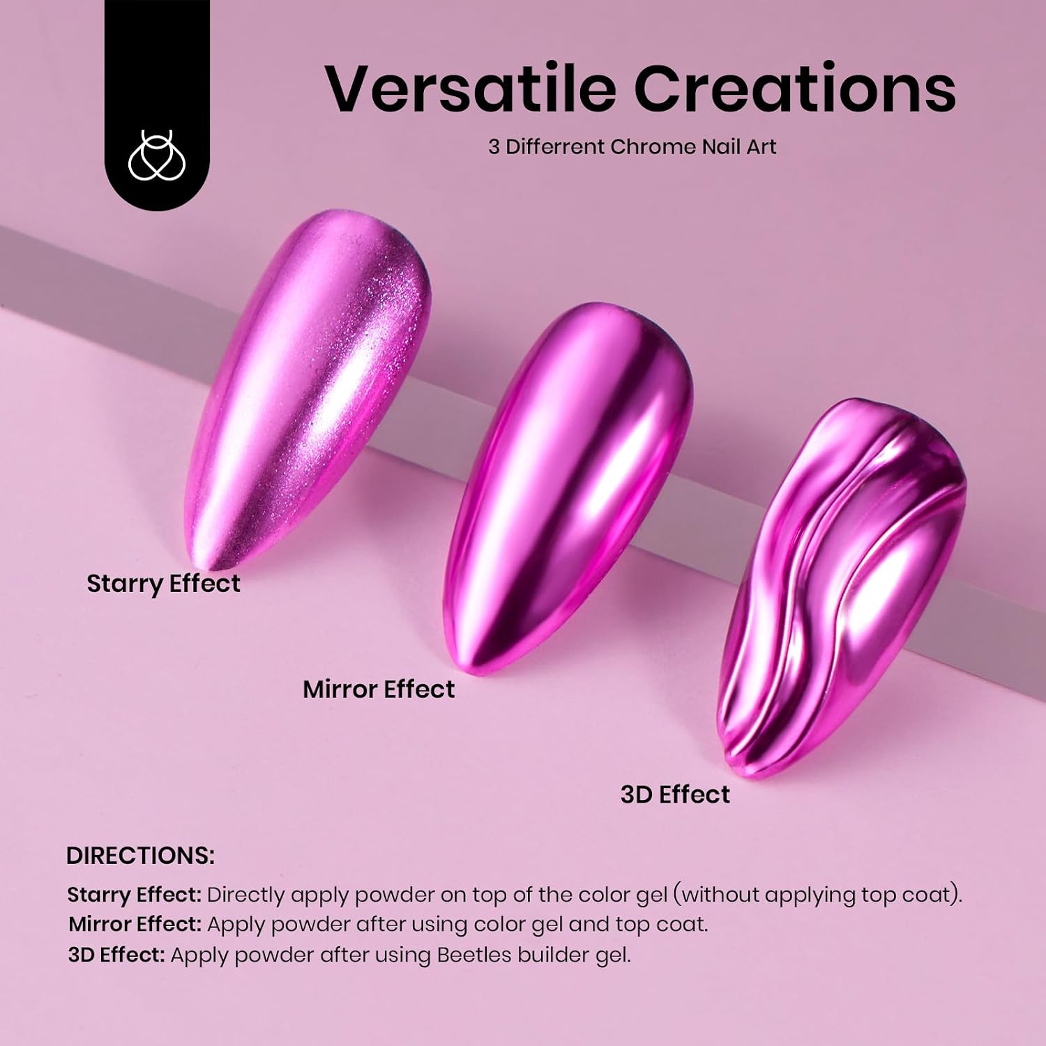 Beetles Gel Polish 8 Colors Chrome Powder for Nails Pink Purple Blue Green Silver Golden Rainbow Nail Powder 2024 Mirror Effect Manicure Art Decoration Holographic Pigment Gift for Women